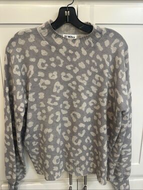 27 Miles Grey Leopard-Print Crewneck Sweater